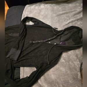 Black Hooded Mesh Top